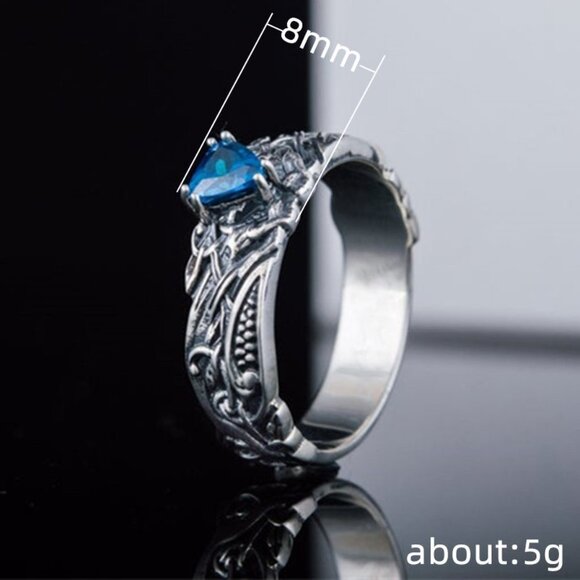 💍 High Quality Carved Dainty Triangle Blue Stone Ring for Women, PD613 - Picture 8 of 8